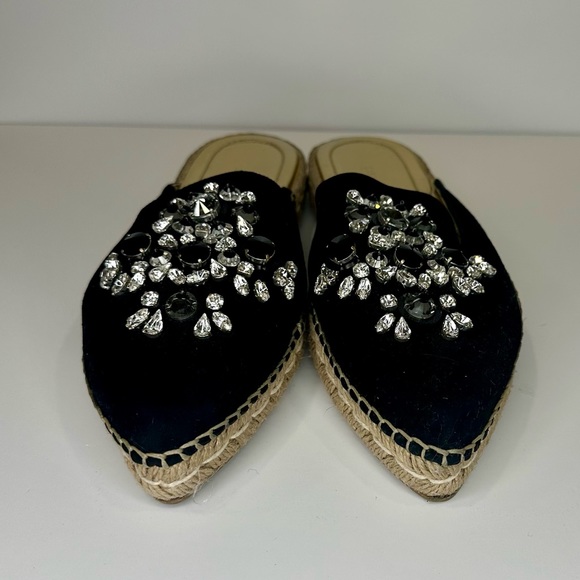 Prada Black Suede Crystal Embellished Pointed Toe Espadrilles - Picture 2 of 5